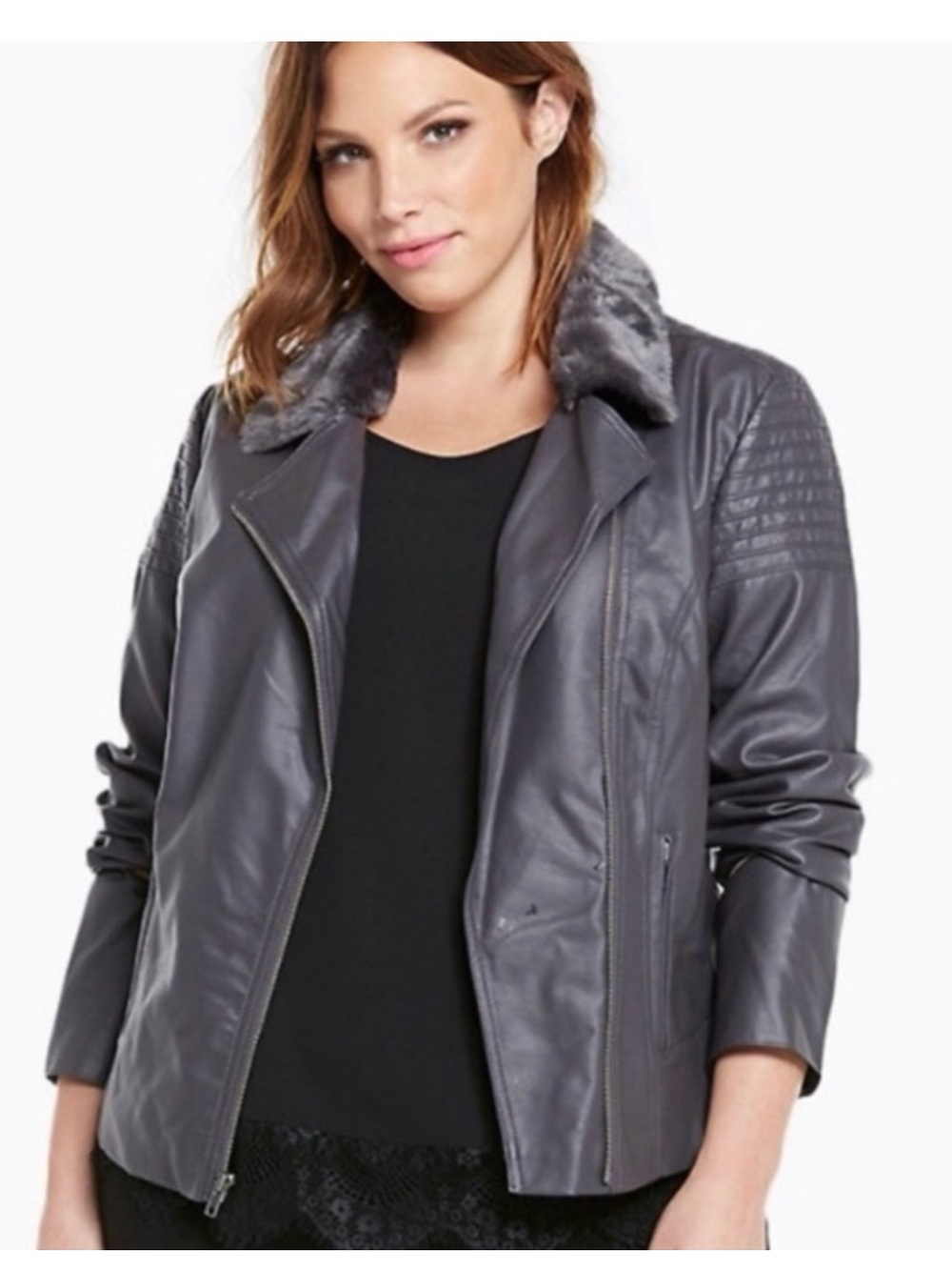 Torrid Faux Leather Moto Lace Back Jacket with Faux Fur Collar Size 2X